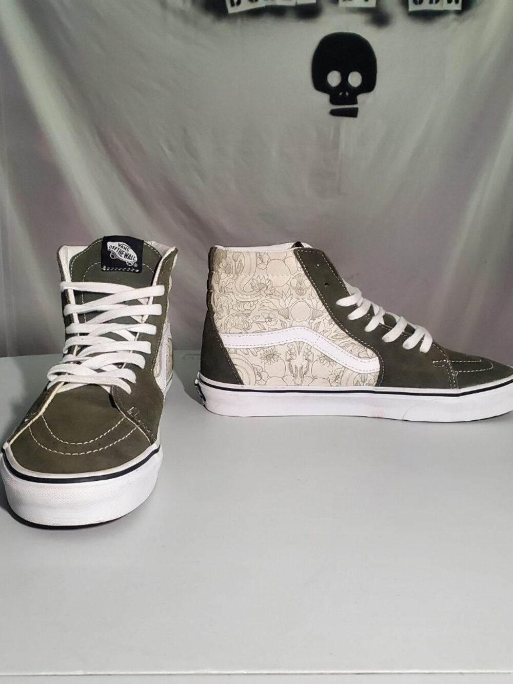 Vans Sk8-Hi Olive Suede/Floral Botanical Sz 9.5mens/11 womens - shipping incl - Picture 10 of 16